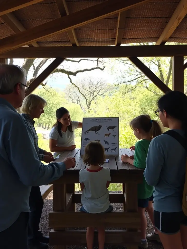 A group of children participating in a wildlife education workshop, learning about local species and conservation efforts organized by AMICALE DES CHASSEURS DE GENOUILLAC MAZIERES.